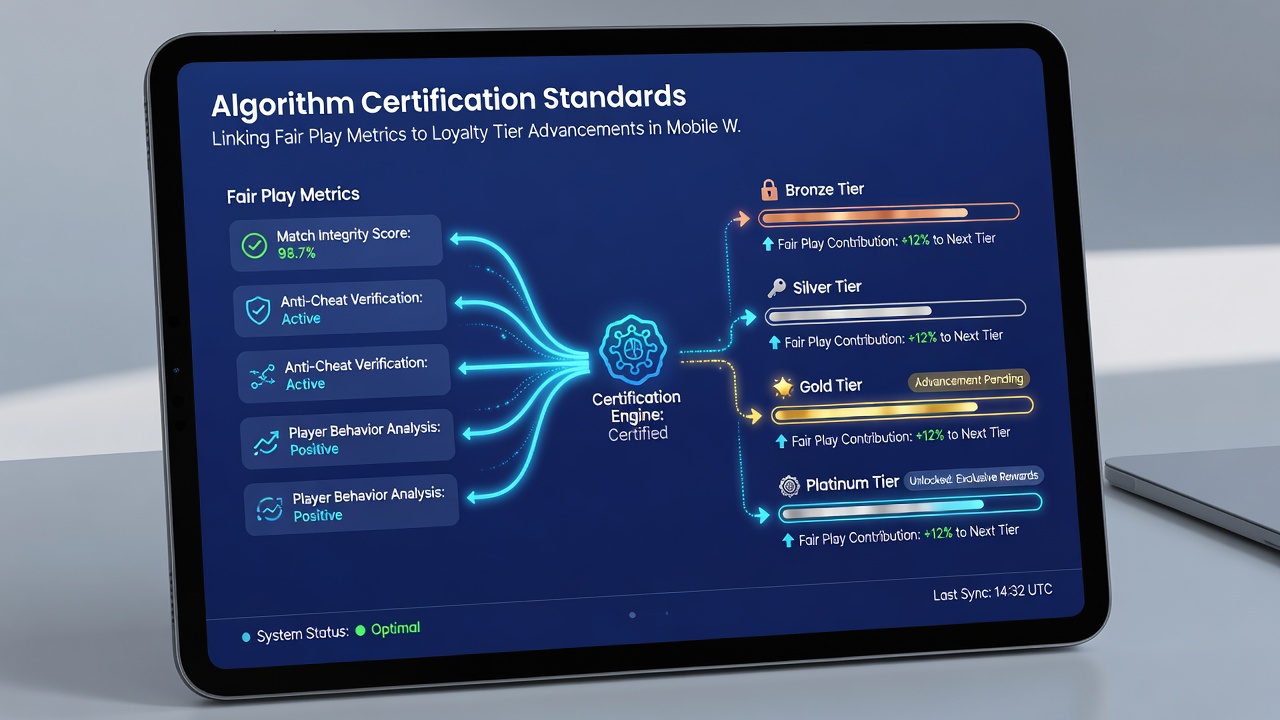 Dashboard view of algorithm certification reports connected to mobile loyalty tier tracking systems