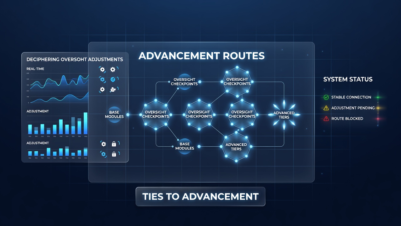 Digital dashboard showing player progression metrics alongside compliance checklists in a gaming platform interface