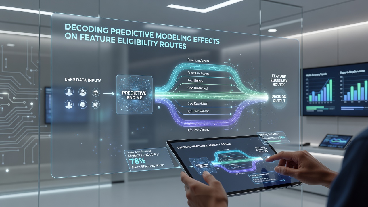 Data visualization of feature eligibility pathways influenced by predictive models in digital entertainment apps