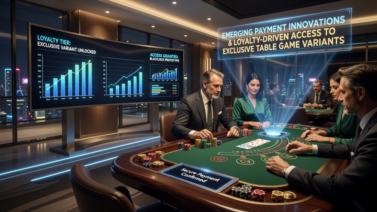 Loyalty dashboard on mobile device displaying payment confirmation and table game variant selection