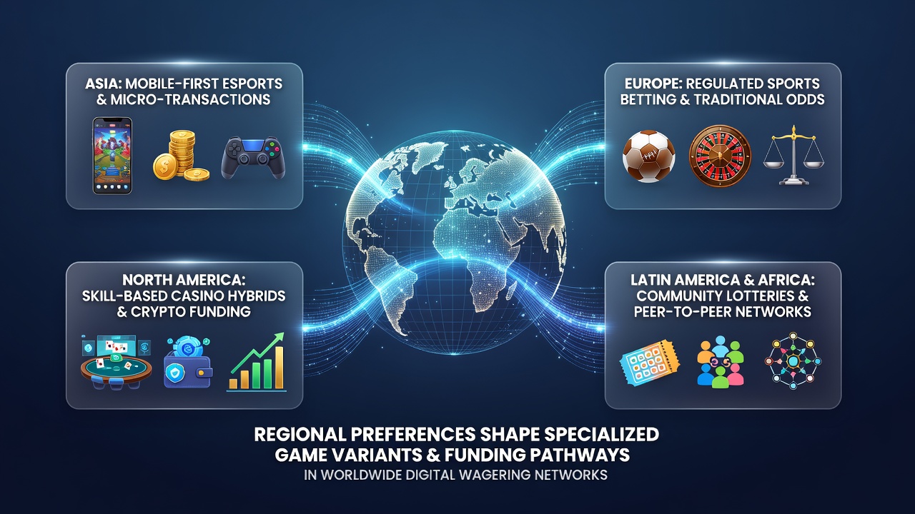 Regional game variants displayed across digital wagering interfaces with localized payment options highlighted