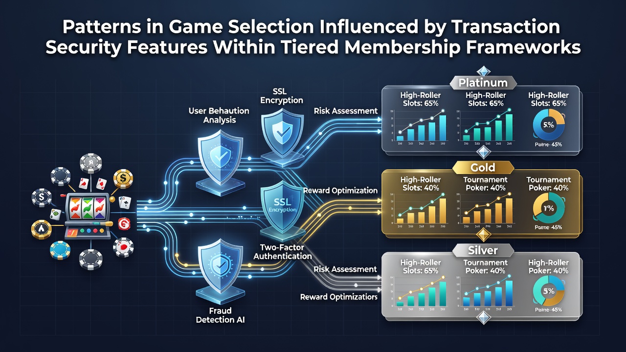 Illustration showing secure transaction icons layered over casino game interfaces within membership tier structures