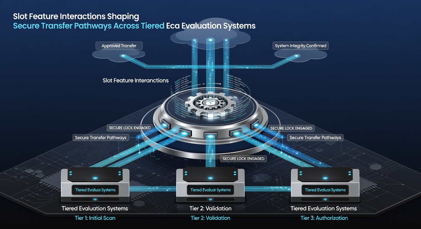 Illustration of tiered evaluation systems managing secure transfers triggered by slot features